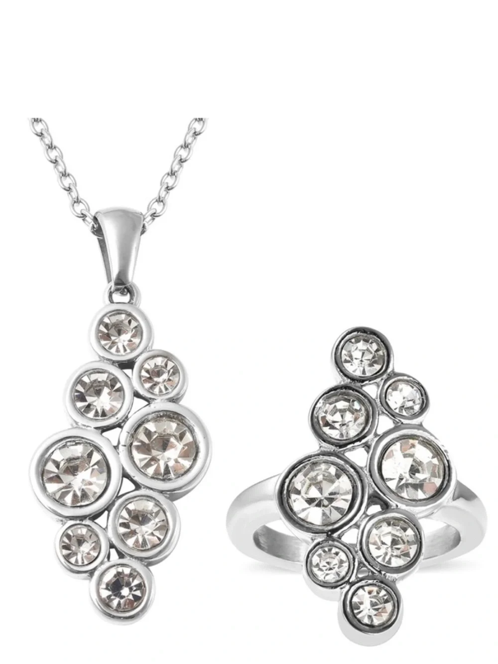 White Austrian Crystal Ring and Necklace Set